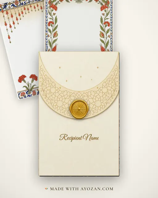 Iznik Karanfil — Living Invitation — envelope, as the guest receives it
