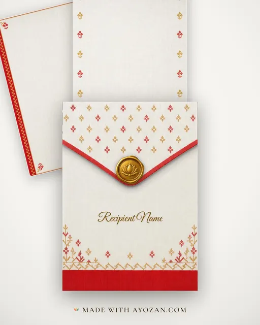 Jamdani Bengali Wedding — Living Invitation — envelope, as the guest receives it