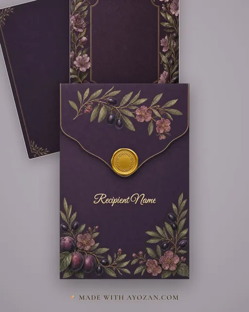 Jamun & Olive Wedding — Living Invitation — envelope, as the guest receives it