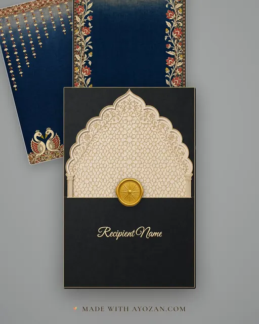 Kalamkari Nilam — Living Invitation — envelope, as the guest receives it