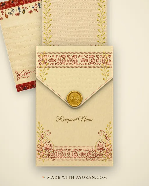 Kantha Annaprashan — Living Invitation — envelope, as the guest receives it