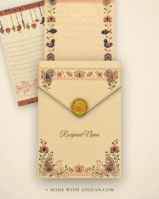 Kantha Shaad — Living Invitation — envelope, as the guest receives it
