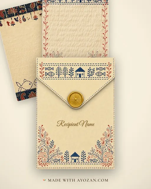 Kantha Griha Pravesh — Living Invitation — envelope, as the guest receives it