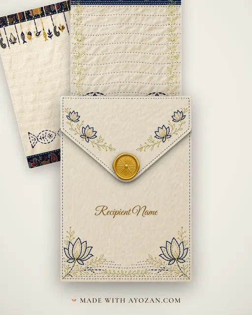 Kantha Naming — Living Invitation — envelope, as the guest receives it