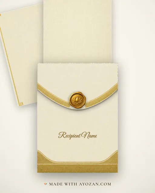Kasavu Gold Malayali Wedding — Living Invitation — envelope, as the guest receives it