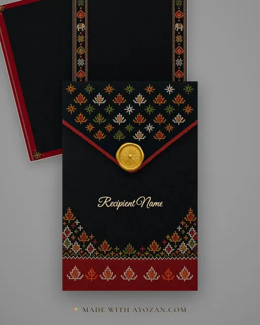 Kasuti Kannada Wedding — Living Invitation — envelope, as the guest receives it