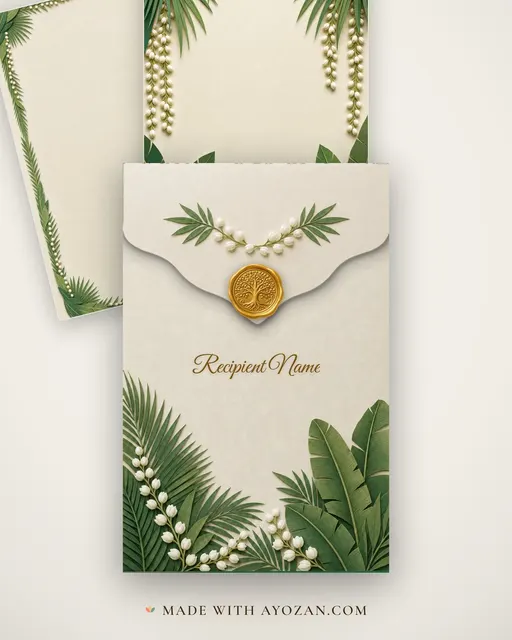 Kayal Green Malayali Wedding — Living Invitation — envelope, as the guest receives it