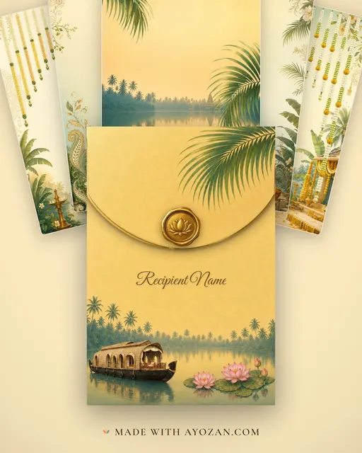 Kerala Backwater Dawn — Living Invitation — envelope, as the guest receives it