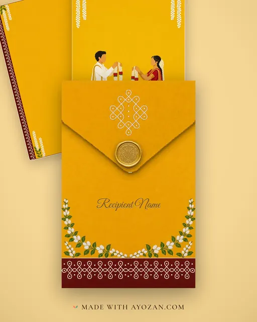 Tamil Jodi Wedding — Living Invitation — envelope, as the guest receives it