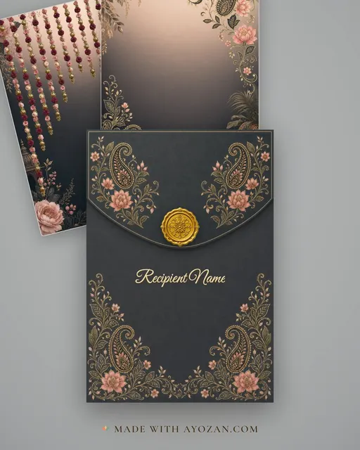 Botanical Mehndi — Living Invitation — envelope, as the guest receives it