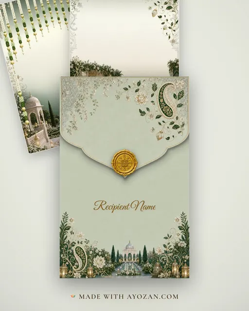 Charbagh Mehndi — Living Invitation — envelope, as the guest receives it