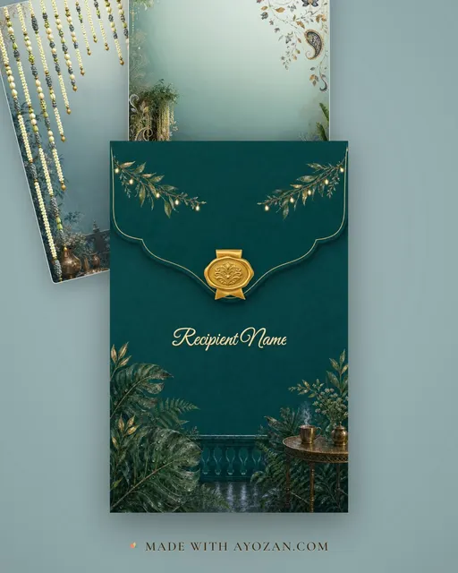 Monsoon Mehndi — Living Invitation — envelope, as the guest receives it