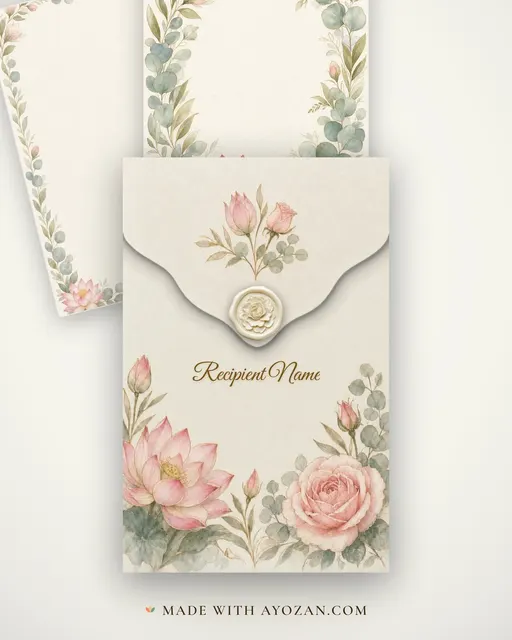 Milan Lotus & Rose Wedding — Living Invitation — envelope, as the guest receives it