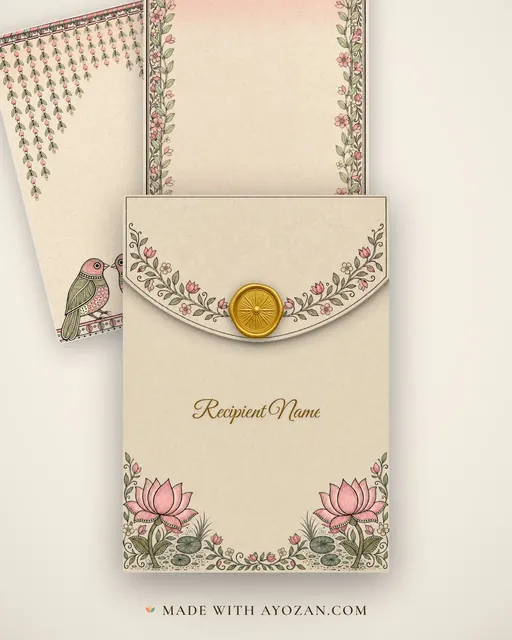 Mithila Kamal — Living Invitation — envelope, as the guest receives it