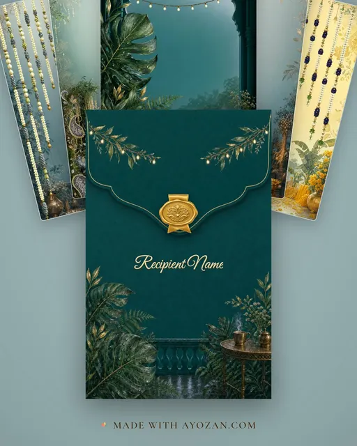 Monsoon Teal Veranda — Living Invitation — envelope, as the guest receives it