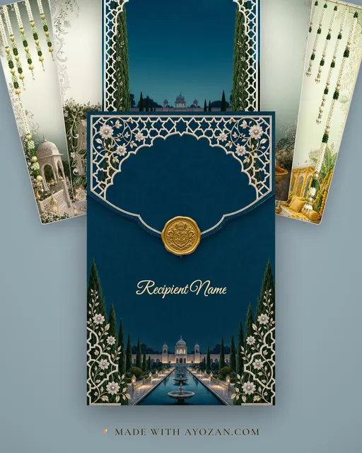 Mughal Charbagh Moonrise — Living Invitation — envelope, as the guest receives it