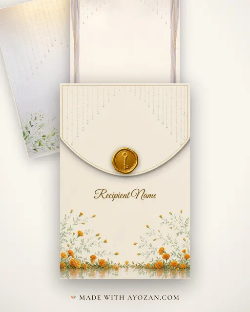 Monsoon Pearl Homecoming — Living Invitation — envelope, as the guest receives it