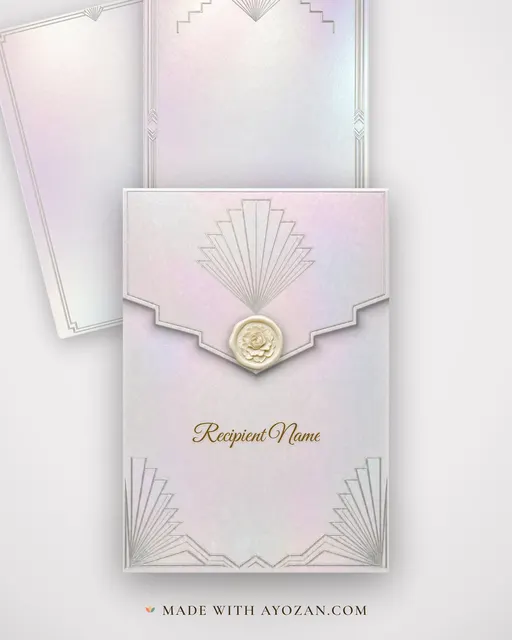 Opal Deco Wedding — Living Invitation — envelope, as the guest receives it