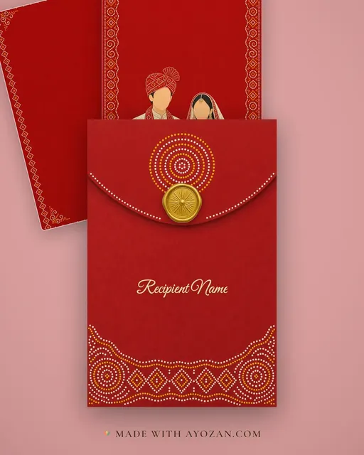 Gujarati Jodi Wedding — Living Invitation — envelope, as the guest receives it