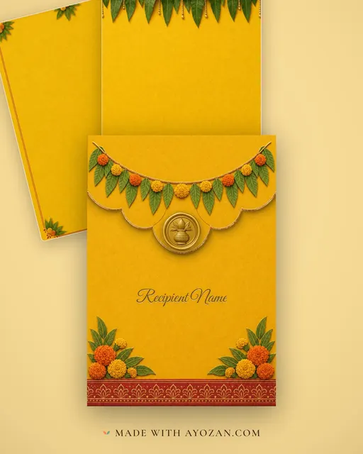 Pasupu Toran Telugu Wedding — Living Invitation — envelope, as the guest receives it