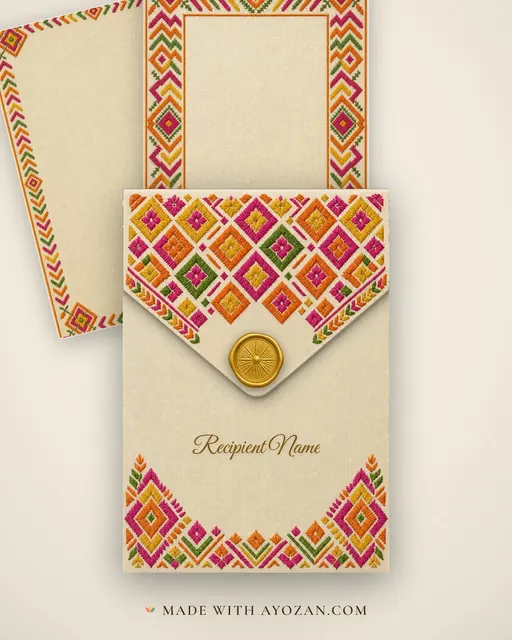 Phulkari Bagh Punjabi Wedding — Living Invitation — envelope, as the guest receives it