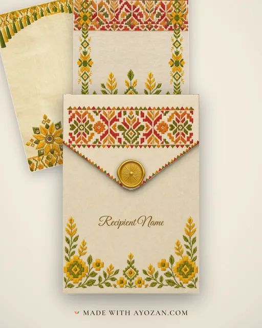 Phulkari Mehndi — Living Invitation — envelope, as the guest receives it