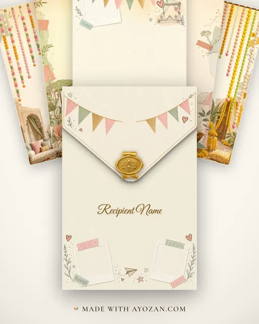 Polaroid Love Scrapbook — Living Invitation — envelope, as the guest receives it