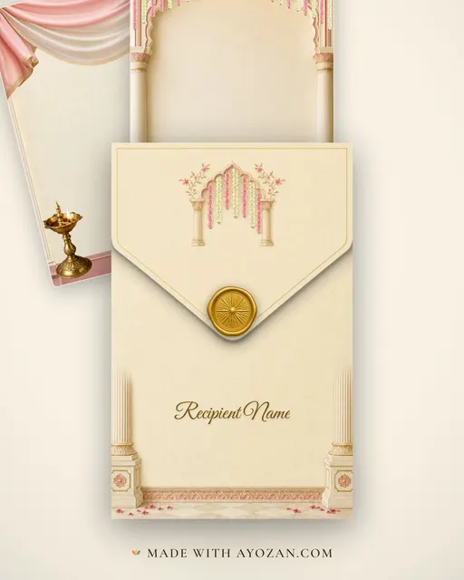 Rajbari Ashirbad — Living Invitation — envelope, as the guest receives it