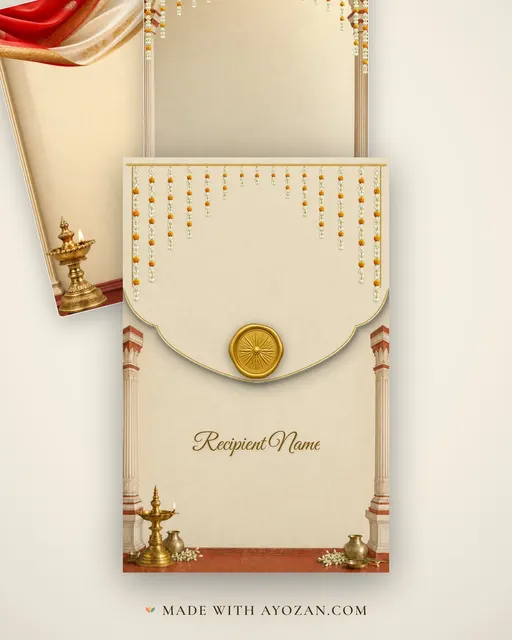 Rajbari Biye — Living Invitation — envelope, as the guest receives it