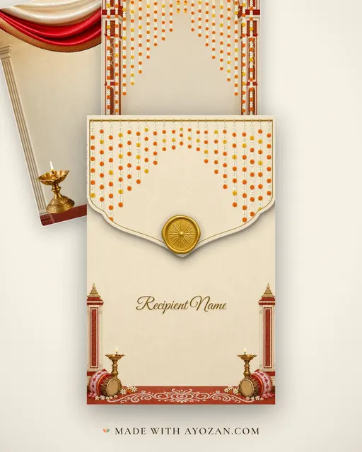 Rajbari Pujo Utsav — Living Invitation — envelope, as the guest receives it