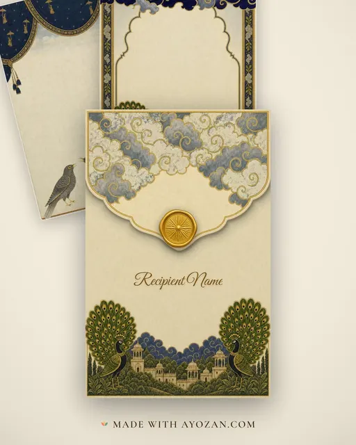 Bundi Barahmasa — Living Invitation — envelope, as the guest receives it