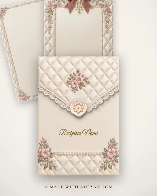 Quilted Pearl Wedding — Living Invitation — envelope, as the guest receives it