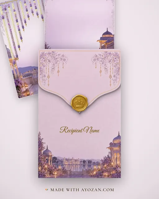 Udaipur Reception — Living Invitation — envelope, as the guest receives it