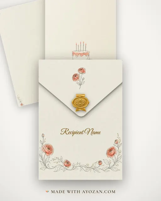 Cake Sketch Birthday — Living Invitation — envelope, as the guest receives it