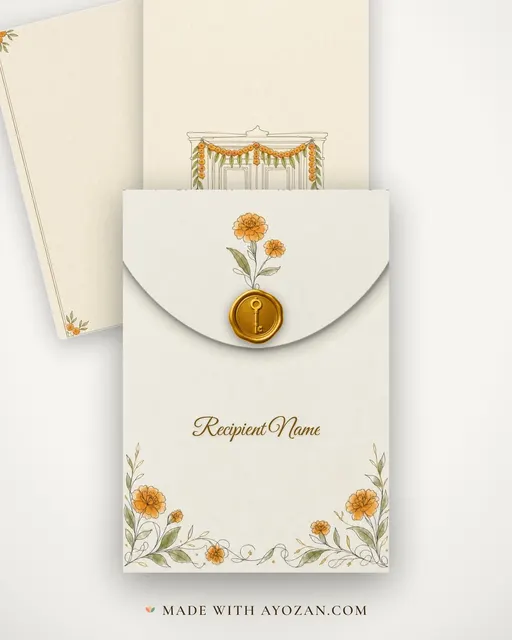 Toran Sketch Housewarming — Living Invitation — envelope, as the guest receives it