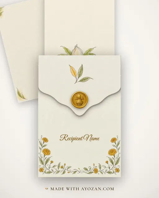 Kalash Sketch Griha Pravesh — Living Invitation — envelope, as the guest receives it