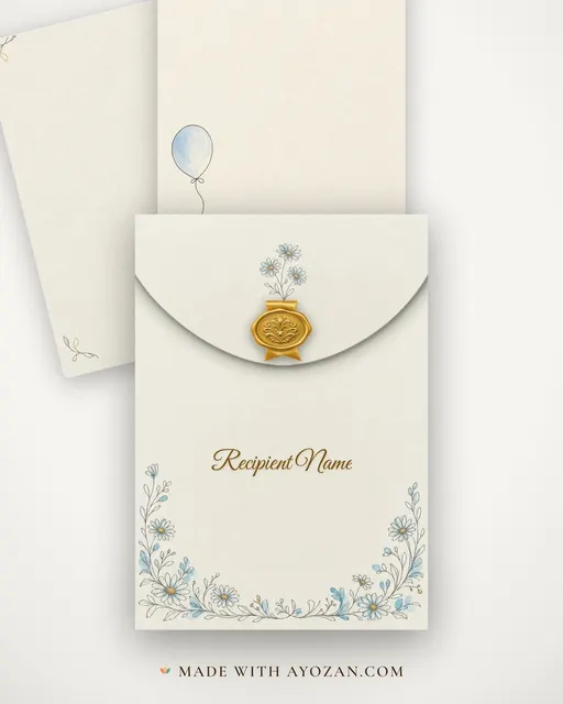 First Birthday Sketch — Living Invitation — envelope, as the guest receives it