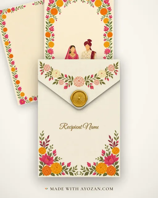 Saathi Illustrated Wedding — Living Invitation — envelope, as the guest receives it