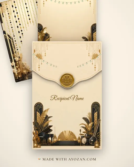 Deco Sangeet — Living Invitation — envelope, as the guest receives it