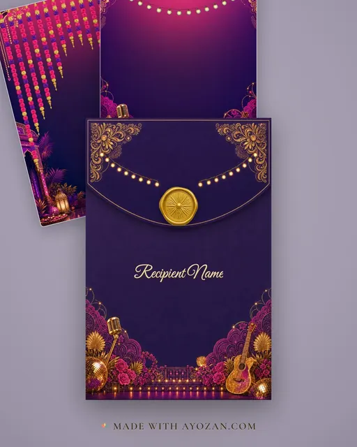 Neon Sangeet — Living Invitation — envelope, as the guest receives it