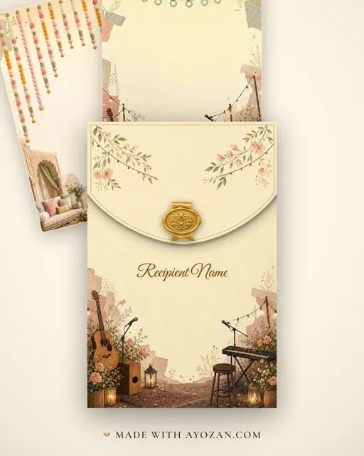Polaroid Sangeet — Living Invitation — envelope, as the guest receives it