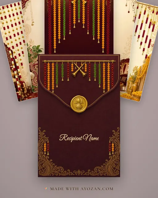 Shehnai Toran Heritage — Living Invitation — envelope, as the guest receives it