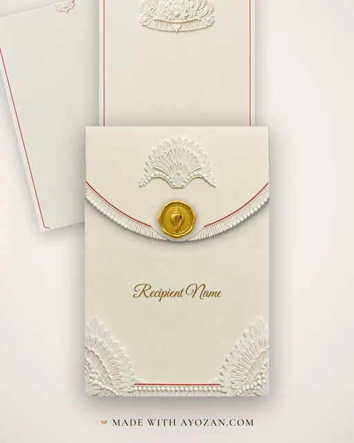 Shola Bengali Wedding — Living Invitation — envelope, as the guest receives it