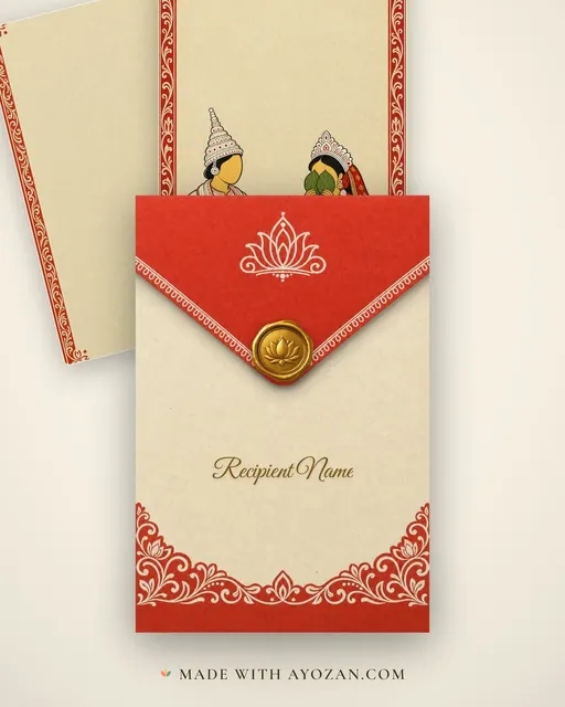 Bengali Jodi Wedding — Living Invitation — envelope, as the guest receives it