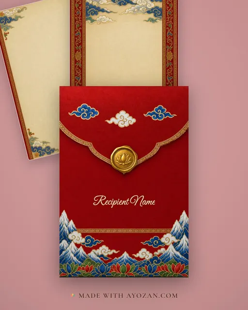 Thangka Cloud Wedding — Living Invitation — envelope, as the guest receives it