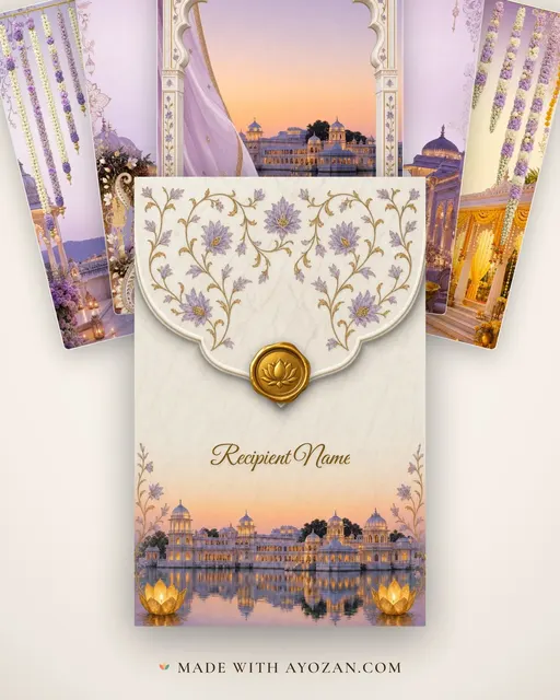 Udaipur Lake Palace Twilight — Living Invitation — envelope, as the guest receives it