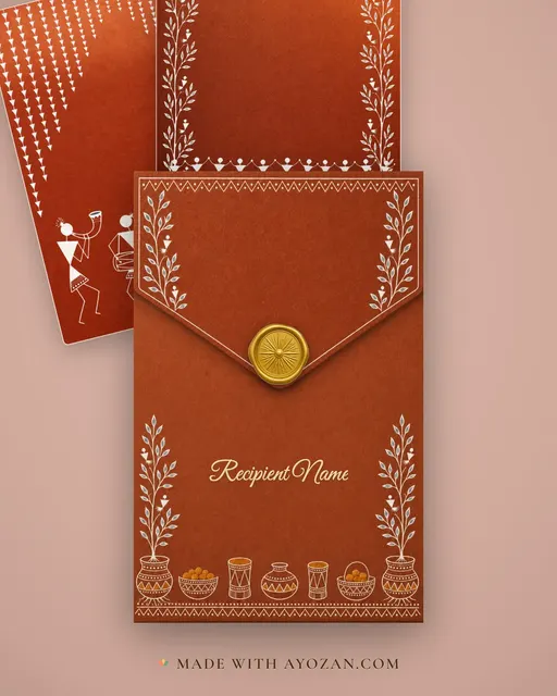 Warli Birthday — Living Invitation — envelope, as the guest receives it
