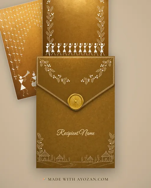 Warli Farewell — Living Invitation — envelope, as the guest receives it