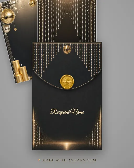 Mirrorball Disco — Living Invitation — envelope, as the guest receives it