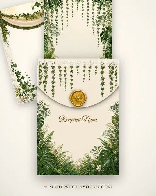 Botanical Glasshouse — Living Invitation — envelope, as the guest receives it